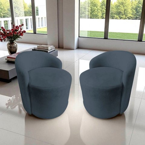 Kit 2 Poltronas Decorativa Yara Orgânica Bouclé Cinza