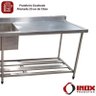 Pia Inox com Prateleira Gradeada e 2 Cubas - Modelo 05 - Inox 430 - 130x60x90 Cm - Cubas 50x40x30 Cm - 4
