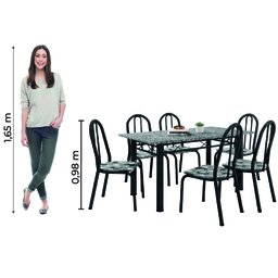 Conjunto Sala de Jantar Mesa Sara com 6 Cadeiras Diva 1,40m Granito Preto Craquelado/folha Artefamol - 9 Conjunto Sala de Jantar Mesa Sara com 6 Cadeiras Diva 1,40m Granito Preto Craquelado/folha Artefamol - 9