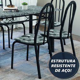 Conjunto Sala de Jantar Mesa Sara com 6 Cadeiras Diva 1,40m Granito Preto Craquelado/folha Artefamol - 6 Conjunto Sala de Jantar Mesa Sara com 6 Cadeiras Diva 1,40m Granito Preto Craquelado/folha Artefamol - 6