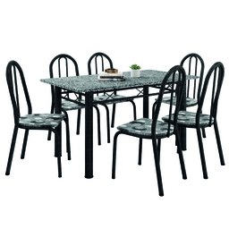 Conjunto Sala de Jantar Mesa Sara com 6 Cadeiras Diva 1,40m Granito Preto Craquelado/folha Artefamol - 1 Conjunto Sala de Jantar Mesa Sara com 6 Cadeiras Diva 1,40m Granito Preto Craquelado/folha Artefamol - 1