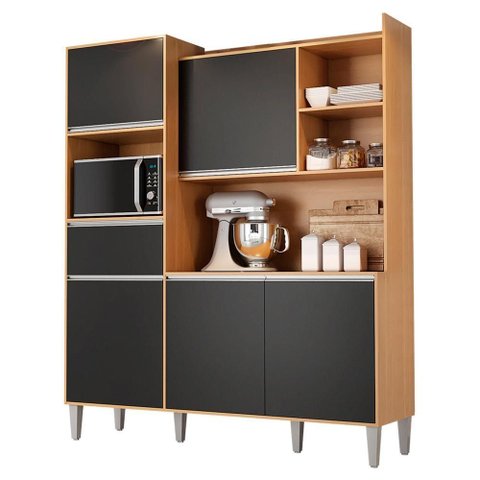 Cozinha Compacta Isabel 5 Portas e 1 Gaveta Amêndoa/preto - Ajl Móveis