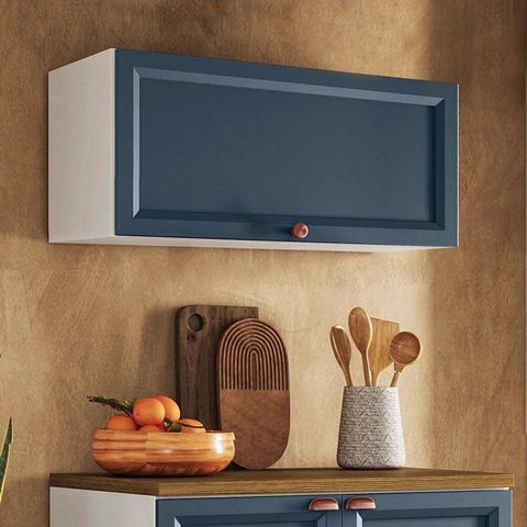 Armário Geladeira 80cm 1 Porta Basculante Yescasa Unna Branco/Azul