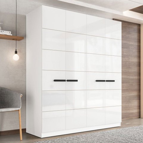 Guarda-roupa Casal Lisboa 4 Portas 4 Gavetas Branco - Politorno
