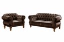 Ver imagem 1 de Kit Namoradeira Duquesa Chesterfield 2 Lugares + 1 Poltrona - Veludo Marrom