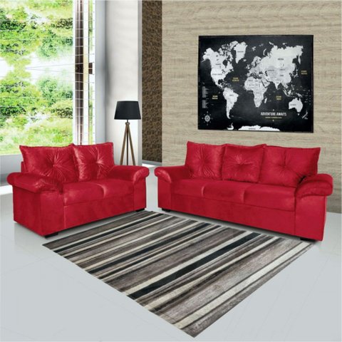 Conjunto Sofá 2 e 3 Lugares 1015 Veludo Vermelho Mamflex