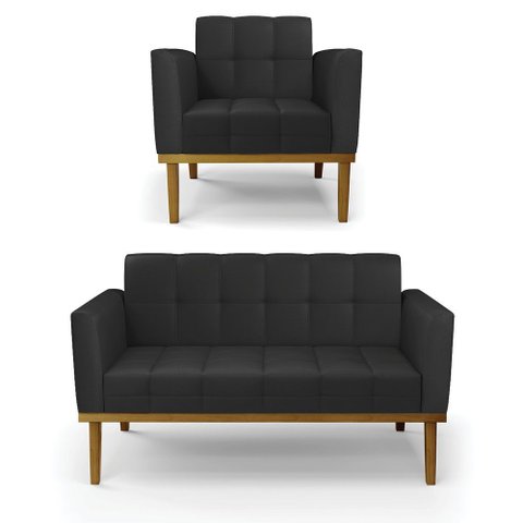 Sofá Namoradeira e Poltrona Base de Madeira Castanho Elisa Corino D03 - D’Rossi 