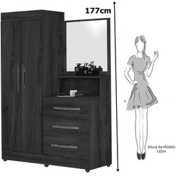 Guarda-Roupa Solteiro com Espelho Penteadeira 2 Portas Onix Luxo -Móveis Primus - Freijó - 3