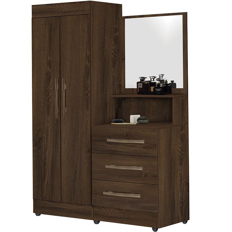 Guarda-Roupa Solteiro com Espelho Penteadeira 2 Portas Onix Luxo -Móveis Primus - Freijó