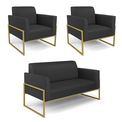 Sofá Namoradeira com 2 Poltronas Base Industrial Alta Dourado Marisa Corino D03 - D’RossiPre