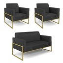 Ver imagem 1 de Sofá Namoradeira com 2 Poltronas Base Industrial Alta Dourado Marisa Corino D03 - D’RossiPre