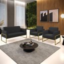 Ver imagem 2 de Sofá Namoradeira com 2 Poltronas Base Industrial Alta Dourado Marisa Corino D03 - D’RossiPre