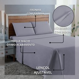 Jogo de Cama Lençol Queen 300 Fios Algodão 4 Peças Conjunto com Elástico e Fronhas:cinza - 4