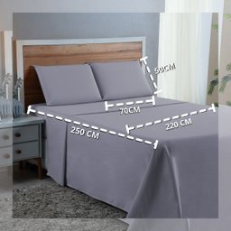 Jogo de Cama Lençol Queen 300 Fios Algodão 4 Peças Conjunto com Elástico e Fronhas:cinza - 2