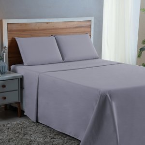 Jogo de Cama Lençol Queen 300 Fios Algodão 4 Peças Conjunto com Elástico e Fronhas:cinza