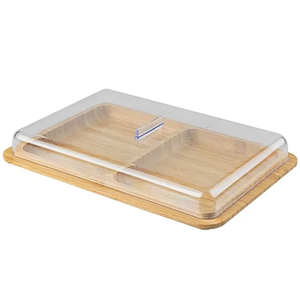 Porta Frios de Bambu Duplo com Tampa Transparente Porta Presunto e Queijo com Divisória Sense 26,5x1