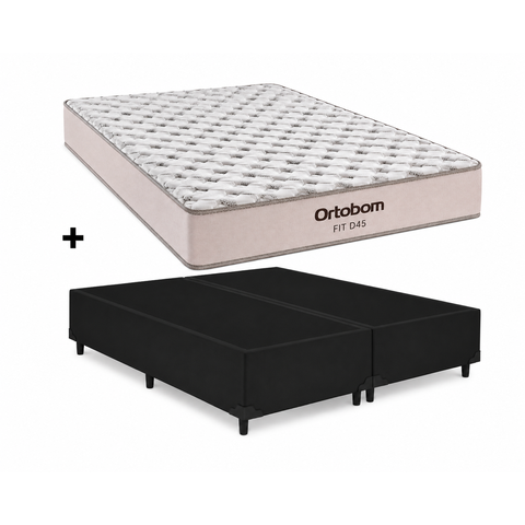 Cama Base Casal Bipartido Preto Colchão Fit D45 Espuma 138x188 - Ortobom
