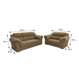 Conjunto Sofá Windsor Velut Bege 3 e 2 Lugares 2,04m e 1,59m - King House - 2