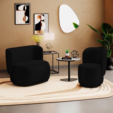 Poltrona e Namoradeira Orgânica Molly Couríssimo Preto - Desk Design Cor Preto