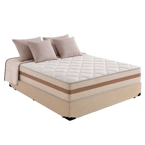Cama Box Casal 138 Suede Bege com Colchão Pillow Angel Molas Ensacadas 62x138x188