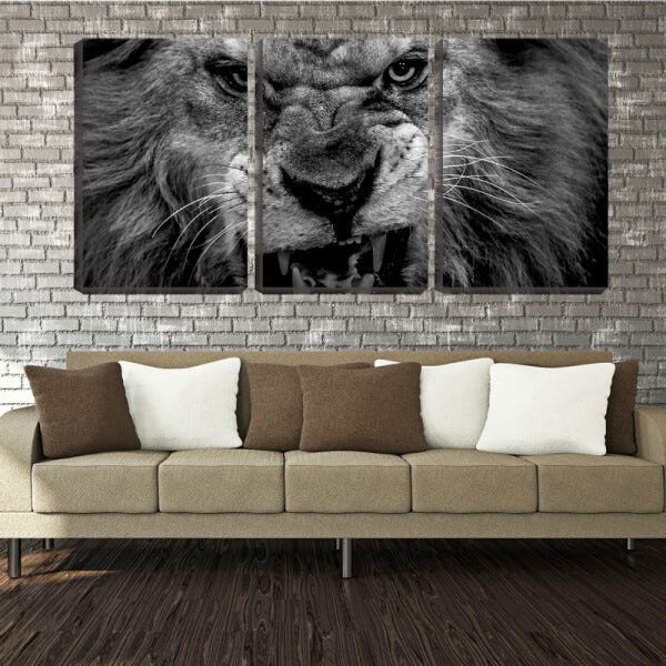 Quadro Decorativo 80x140 leão bravo fundo preto - 2