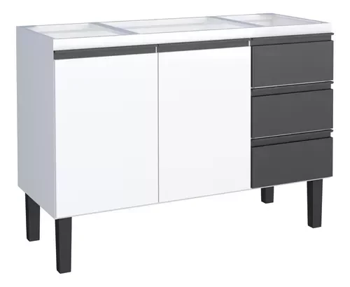 Gabinete Cozinha para Pia 1,20metros Aço - Netuno Cozimax:branco/preto - 2