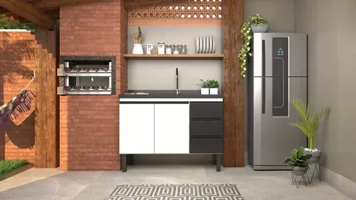 Gabinete Cozinha para Pia 1,20metros Aço - Netuno Cozimax:branco/preto - 1