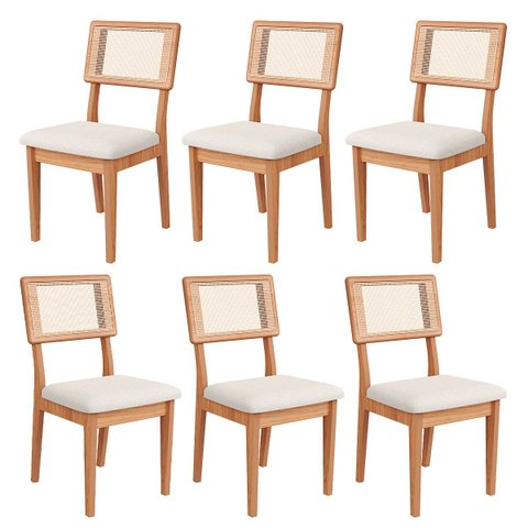 Kit 6 Cadeiras Estofadas Encosto de Tela em 100% Mdf Freijó Cesare Claro Dalla Costa