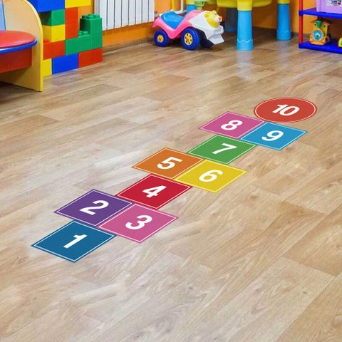 Saldão - Adesivo Infantil para Chão Amarelinha Colorida Tacolado.