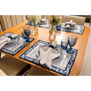 Conjunto Completo 44 Pç Mesa Posta Portina - Azul da Casa Porcelana para 4 Lugares