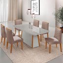 Ver imagem 1 de Mesa de Jantar Diane 180cm Mdf Vidro com 6 Cadeiras Moderna Linho Capuccino Off White Naturale