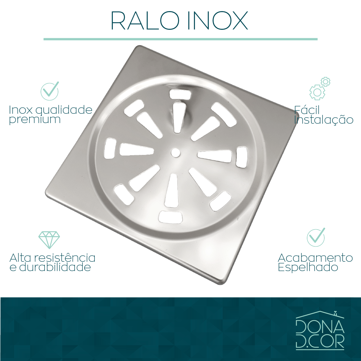 Tampa Ralo Grelha Banheiro 10x10 Inox 201 Quadrado 100mm - 5