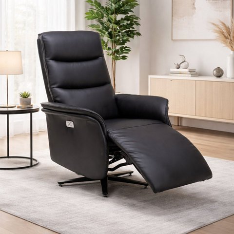 Poltrona do Papai Elétrica Reclinável Destin Bimotor com Massagem Aquecimento Entrada Usb Pu Preto G