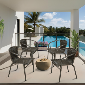 Kit Conjunto 4 Cadeira de Junco Área Piscina Jardim Terraço em Aço Fibra Sintética