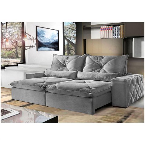Sofá 5 Lugares Retrátil 2,90m Fusion Cinza Cinza