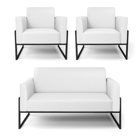 Sofá Namoradeira com 2 Poltronas Base Industrial Alta Preto Marisa Corino D03 - D’RossiBranc