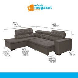 Sofá de Canto Retrátil 5 Lugares Reclinável Chaise D 2,80 X 2,20 M Sttilo Marron/cinza -megasul - 2