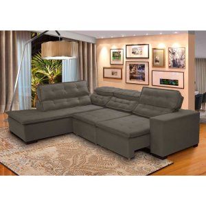 Sofá de Canto Retrátil 5 Lugares Reclinável Chaise D 2,80 X 2,20 M Sttilo Marron/cinza -megasul
