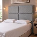 Ver imagem 1 de Cabeceira Casal Clypea Estofada Madeira Maciça Linho Cinza Sallar Home