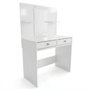 Ver imagem 1 de Penteadeira Camarim Glamour 90cm MDF Espelho 2 Leds 2 Gavetas Telescópicas 2 Prateleiras - Branco