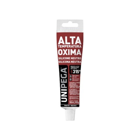 Silicone Alta Temperatura 50gr Neutro Bisnaga Plástica Gancheira Unipega Preto