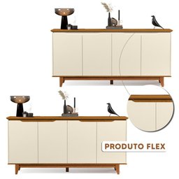 Aparador Buffet 4 Portas Off White Freijó Flex Fausto Shop JM - 2