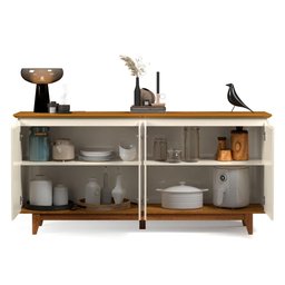 Aparador Buffet 4 Portas Off White Freijó Flex Fausto Shop JM - 3