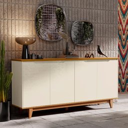 Aparador Buffet 4 Portas Off White Freijó Flex Fausto Shop JM - 1