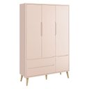 Ver imagem 2 de Guarda Roupa Infantil 3 Portas e Cômoda Theo 1 Porta Rosa com Pés Madeira Natural – Reller