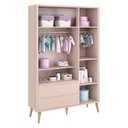 Ver imagem 3 de Guarda Roupa Infantil 3 Portas e Cômoda Theo 1 Porta Rosa com Pés Madeira Natural – Reller