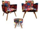 Ver imagem 1 de Kit 2 Poltronas Decorativa Nina + Puff Redondo Suede Romero Brito Pés Madeira Ms Decor