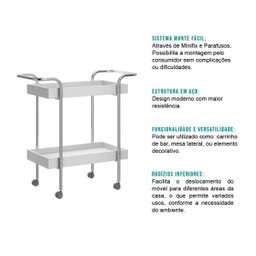 Carrinho Bar Branco Tubos Cromados Carraro - 3