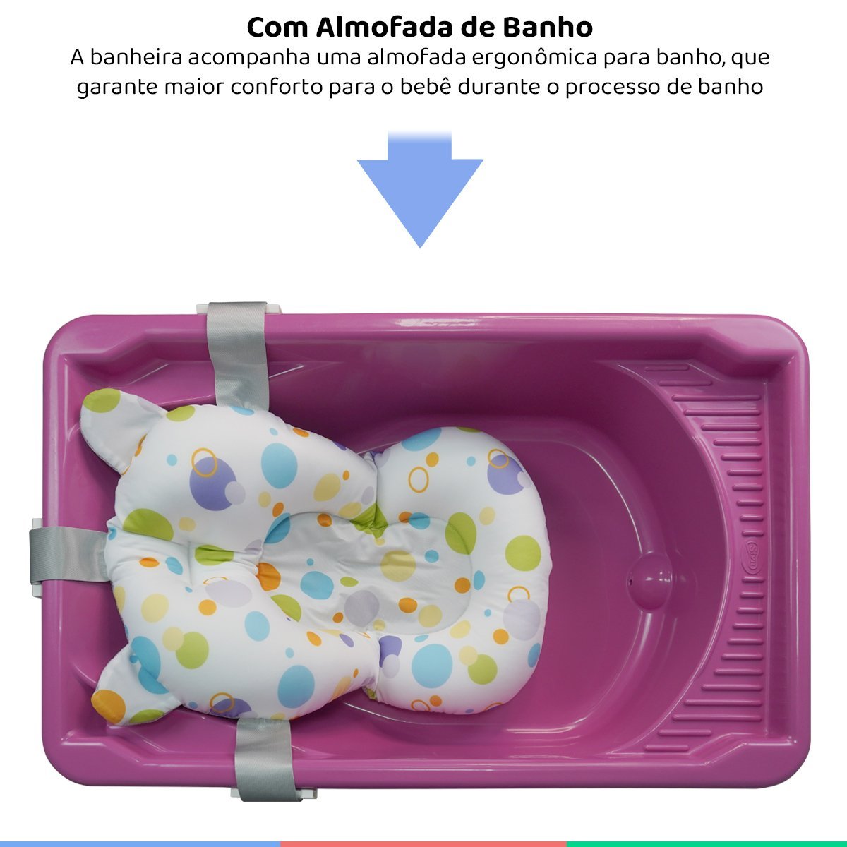Banheira Bebe Banho Infantil Rígida Com Suporte Até 20 Kg Styll Baby + Almofada de Banho Universal B - 2