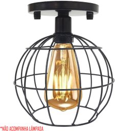 Lustre Teto Plafon Industrial Aramado Globo Retrô Luminária Sobrepor Vintage Preto Agp Ilumini - 4